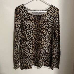 NO BRAND Classic Lightweight Long Sleeve‎ Blouse Leopard Print Brown Black Wms M